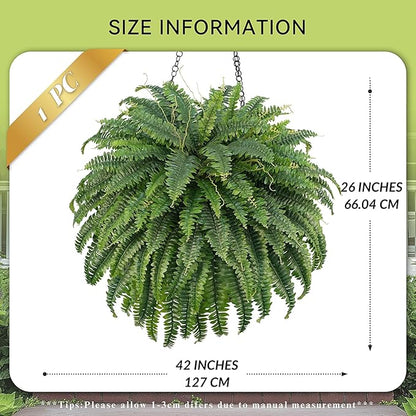 Fake Ferns, 50IN Single Realistic Large Faux Plants with 96 Fronds, Artificial Boston Ferns for Outdoors Home DIY Plant Wall Garden Porch Entrance Decor