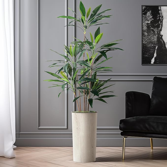 SIGNWIN Artificial Tree in Modern Swirl Pattern Planter, Fake Dracaena Tree Silk Tree for Indoor and Outdoor Home Decoration - 66" Overall Tall (Plant Pot Plus Tree)