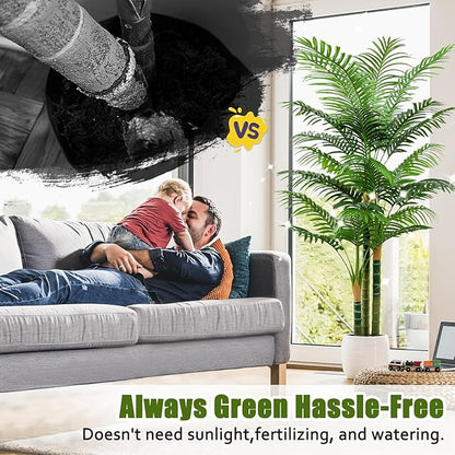 6ft Tall Golden Cane Artificial Tree Palm Outdoor, Large Artificial Plants Outdoor Faux Palm Tree with 3 Textured Trunks, Fake Tree for Indoor Outdoor Office Living Room Outside Patio