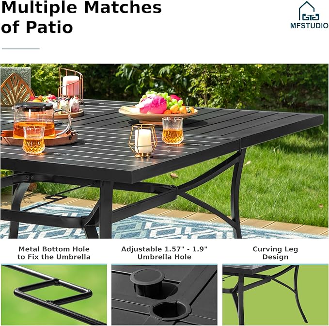 MFSTUDIO Patio Dining Set for 8, Patio Table and Chairs Set for Deck/Backyard/Poolside/Garden, 9 Piece Outdoor Dining Set with Umbrella Hole