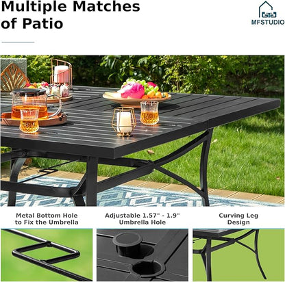 MFSTUDIO Patio Dining Set for 8, Patio Table and Chairs Set for Deck/Backyard/Poolside/Garden, 9 Piece Outdoor Dining Set with Umbrella Hole