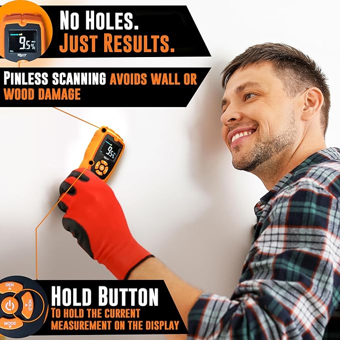 Mutt Tools Pinless Moisture Meter for Drywall – Non-Destructive Wood Moisture Meter for Walls, Wood and Masonry – Detects up to 2 Inches Below the Surface