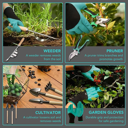 Gardening Tools 14-Piece Heavy Duty Gardening Hand Tools with Fashion and Durable Garden Tools Organizer Handbag,Rust-Proof Garden Tool Set