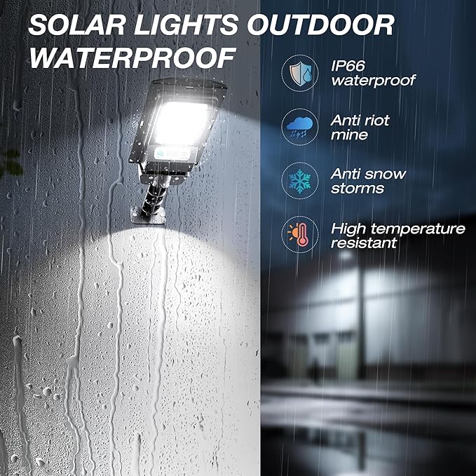 Solar Lights Outdoor, IP66 Waterproof Motion Sensor Powered Solar Street Light, 6500K Dusk to Dawn LED Flood Light with Remote Control, Commercial Area Lighting for Yard Parking Lot (4 Pack)