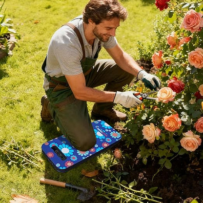 MELOTOUGH Garden Kneeling Pad, 1" Thick Soft NBR Foam Kneeling Pads for Gardening, Cleaning, Work - Lightweight & Comfortable, 15.75"x7.2" (Blue Flower)