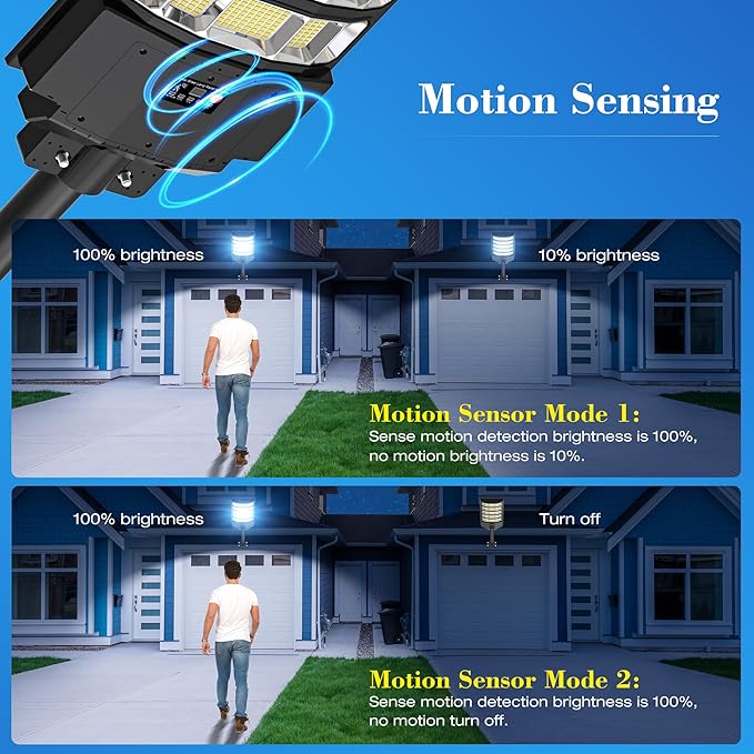 Solar Street Lights Outdoor,10000W Solar Lights Outdoor Waterproof with Motion Sensor, IP66 Solar Security Flood Lights for Yard, Pathway, Parking Lot - 350° Wide Angle & Remote Control Included