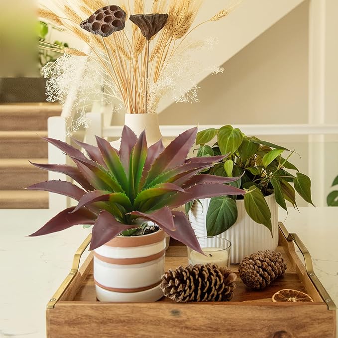 Agusbagli Succulents Plants Artificial, Large Fake Succulents Flowers Unpotted Real Touch Aloe Greenery Plants for Home Outdoor Wedding Floral Arrangement Red