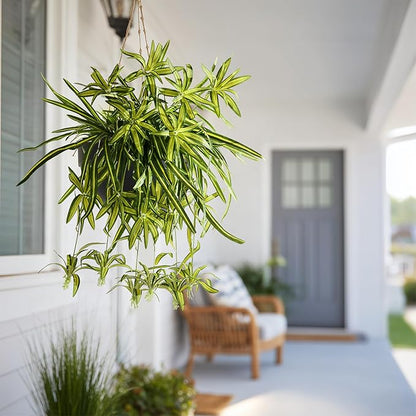 2 Pcs Artificial Spider Hanging Plant Artificial Bracketplant Chlorophytum Fake Greenery for Outdoor Porch Patio Window Shelf Office Garden Home Decor (Green)