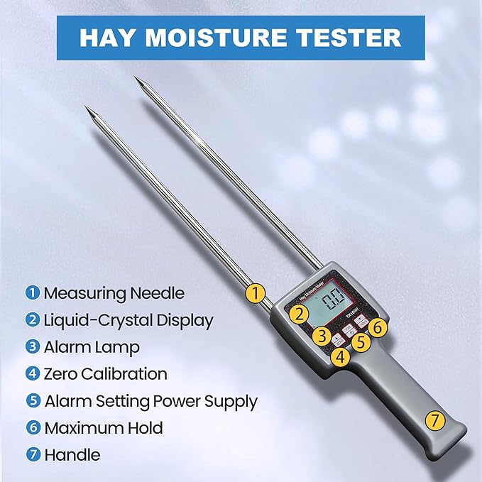 Portable Hay Moisture Meter for Alfalfa, Leymus Chinensis, Orchard Grass, Pennisetum Gydridum, Guinea Grass, Clover, Soapwort, Wheat Straw and other Hays