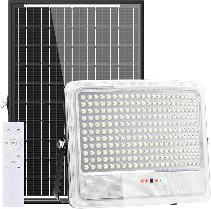 MMKT Solar Flood Lights Outdoor,8000W Motion Sensor Outdoor Solar Powered Lights with Remote, IP65 Waterproof Solar Flood Light for Outside, Dusk to Dawn Wall Light for Garage, Patio, Yard