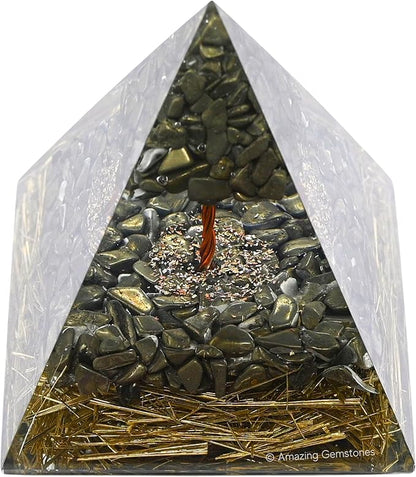 Amazing Gemstone Organite Orgone Pyramid Extra Large 105 MM - Orgone Energy Pyramid with Pyrite Crystals and Healing Stone - Orgonite Pyramids Crystals and Positive Energy