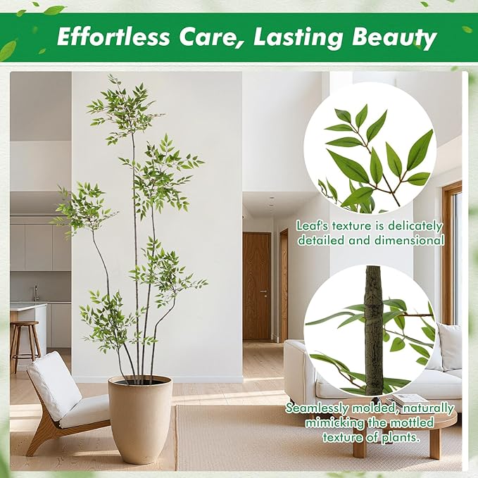 Giegxin 7ft Faux Bamboo Tree Indoor Artificial Nandina Tree Realistic Large Fake Plants Potted Planter Tall Foliage Floor Plant for Home Office Corner Room Decor Greenery Housewarming Gift