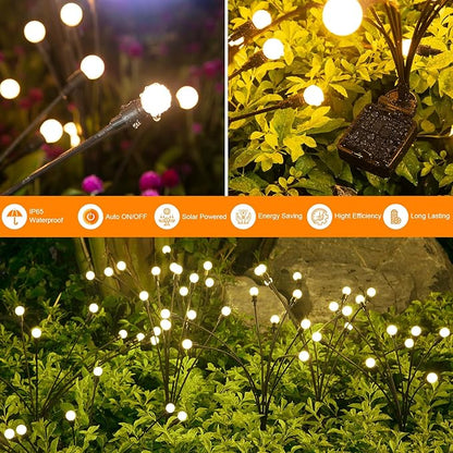 Solar Lights Outdoor(2 Pack-16 LEDs), ASMAD Solar Garden Lights, Outdoor Decorations, Firefly Light for Patio Decor, Big Bulb, Unique Gifts for Women, Gifts for Grandma