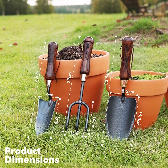RESTMO 3-in-1 Heavy Duty Gardening Tools Kit, Premium Carbon Steel Garden Hand Tools with Ergonomic Wooden Handle Includes Trowel, Transplanter, and Cultivator, Ideal Gardening Gifts for Gardener