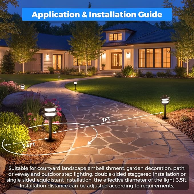 Gardencoin Pagoda Low Voltage Landscape Pathway Lights, 12V Outdoor LED Path Lights Wired, Aluminum Walkway Lighting with 4W 2700K Replaceable G4 Bulb, Bronze Classic 3-Tier Lantern, 6 Pack