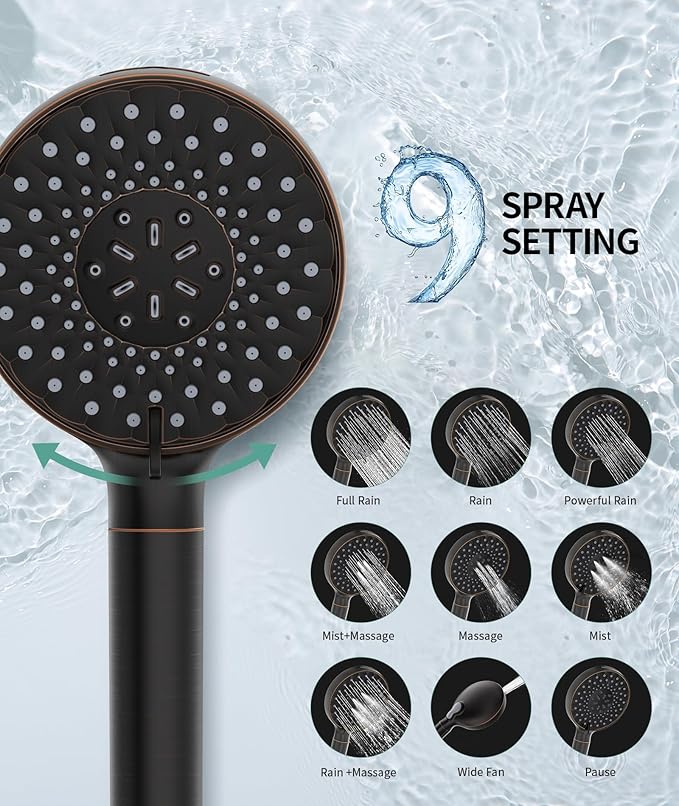 SR SUN RISE Filtered Shower Head with Handheld High Pressure 9 Spray Mode Showerhead Detachable Shower Head Water Softener Filters Beads for Hard Water Remove Chlorine 4 Filters ORB