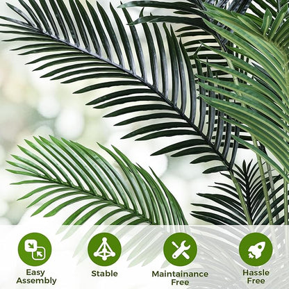 Artificial Areca Palm Tree 6FT Fake Potted Plant Faux Silk Tropical Areca Palm Real Bark Design, Large Artificial Plant in Tall White Pot for Home Living Room House Warming Floor Decor