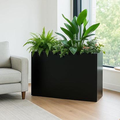 Kozyard 36" Lx24 Hx12 W Metal Rectangular Planter Box Steel Long Box Planter Black Powder Coated Steel Plant Pot All-Weather Use with Partition Panel for Indoor Outdoor for Trees, Plants Flowers