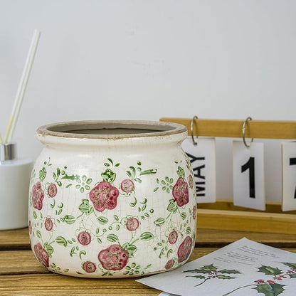Ceramic Pot for Planter, Vintage Red Plum Flower Pot with Drainage Holes, 6.29 inch Ice Crack Glazed Indoor Planters Pot