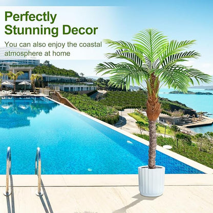 5ft Artificial Phoenix Palm Tree for Outdoor Indoor Decor, Faux Coconut Silk Palm Tree Tropical Fake Tree Plant for Outside Patio Indoor Home Office Bathroom Pool Coastal Decor (Set of 2)