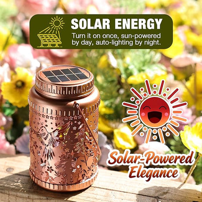 Cooo 4 Pack Solar Lanterns Outdoor Waterproof Hummingbird Red_Sage Solar Pathway Lights Landscape Path Christmas Gifts for Women Mom Grandma Outdoor Table Lamps Garden Yard Backyard Decor -Rose Gold