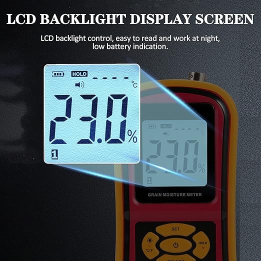 GM640 Grain Moisture Meter, Portable Digital Moisture Temperature Tester with LCD Backlit for Corn Bean Grain Purchase, Storage, Processing