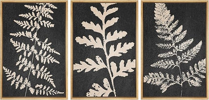 Ashbrook Framed Canvas Print Wall Art Set Black Forest Fern Plant Silhouette Nature Wilderness Illustrations Modern Art Rustic Chic Colorful for Living Room, Bedroom, Office - 24"x36"x3 Natural