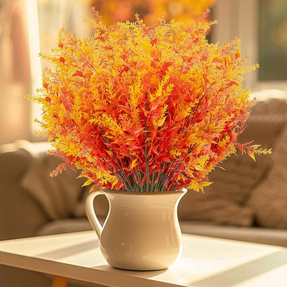 20 Bundles Artificial Fall Lavender No Fade Faux Autumn Plants Fake Flowers No Fade Faux Plastic Plants Thanksgiving Season Harvest Decoration (Golden)