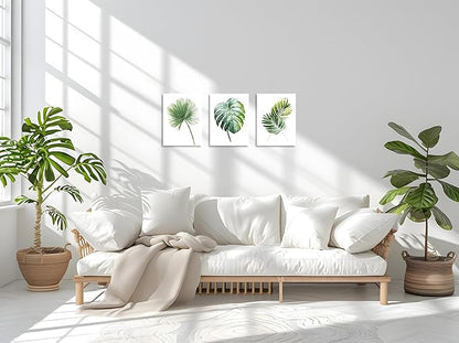 TutuBeer 3 Panels Botanical Plant Wall Art Green Plant Picture Neutral Botanical Wall Prints Aesthetic Leaf Picture for Living Room Kitchen Hallway Bedroom Ready to Hang Each Panel 12"X16"