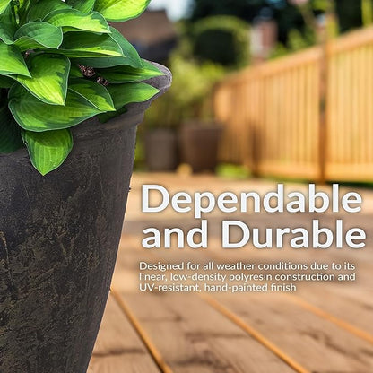 Sunnydaze 24-Inch Anjelica Large Plastic Pot for Plants - Double-Walled Outdoor Polyresin Round Planter Porch Pot with Drillable Drainage Holes - Sable - 2pk
