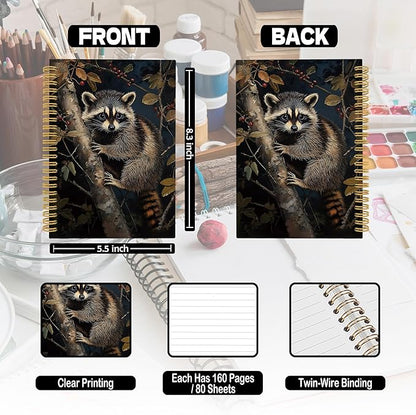 XPH Raccoon Gifts Spiral Notebook, Cottagecore Raccoon Journaling Notebooks for Women, Christmas Trash Panda Hardcover Journals for Writing 160 Pages 5.5 x 8.3 Inch, Animal Lover Gifts