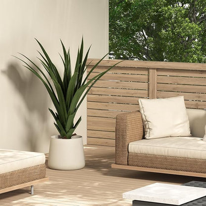 Set of 2 Artificial Agave Plants 39.4 Inch, Realistic Faux Spiked Agave Trees with Lifelike Leaves and Moss in White Pots, Indoor Outdoor Floor Plants for Home Office Patio Porch Decor(2pcs-3.2ft)