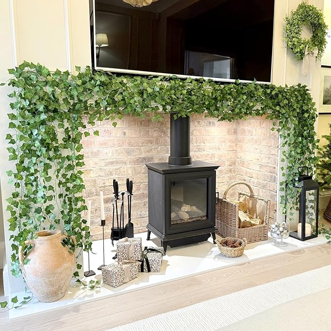 CQURE 120Pack 420Ft Artificial Ivy Fake Vines,Ivy Garland Greenery Garland Fake Hanging Plants Vines Aesthetic Green Leaves for Bedroom Wedding Party Garden Wall Room Decor