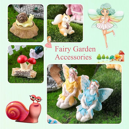 Gejoy 31 Pieces Fairy Garden Accessories Kit Miniatures House Supplies Fly Wing Dollhouse Gifts for Home Garden Lawn Decoration, House Style Random