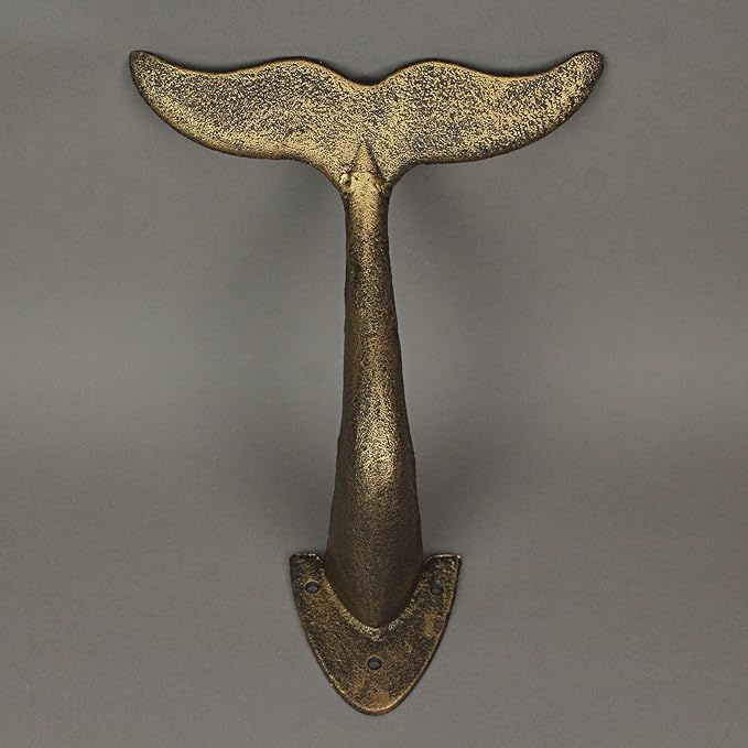 Bronze Finish Cast Iron Whale Tail Decorative Garden Hose Holder Wall Mounted Hook - Easy Install - Home Storage - Outdoor Nautical Decor - 10.5 Inches High