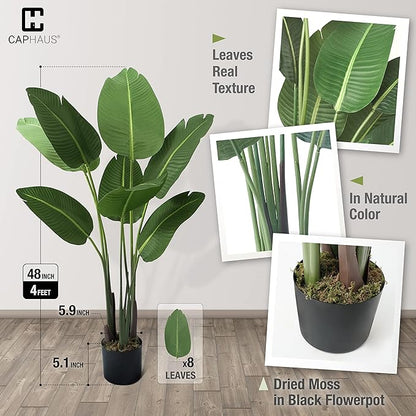 CAPHAUS 4FT Artificial Bird of Paradise Plant, UV Resistant Fake Potted Plant with Dried Moss for Indoor Outdoor Use, Perfect for Tabletop, Corner, Apartment, Home Office Decor, No Maintenance