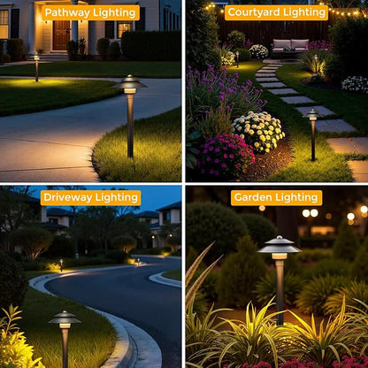 Gardencoin Solid Brass Low Voltage Landscape Pathway Lights (6'' Shade, 19'' Tall), 12V LED Heavy Duty Path Lighting Outdoor Wired, Waterproof Antique Bronze Walkway Light Without G4 Bulb,12 Pack