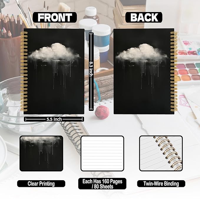 XPH Gothic Cloud Spiral Notebook, Dark Academia Journaling Notebooks for Women, Goth Moody Aesthetic Hardcover Journals for Writing 160 Pages 5.5 x 8.3 Inch, Gothic Office Supplies
