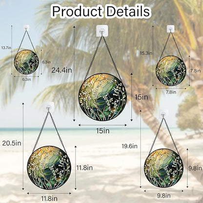 Stained Glass Suncatcher, Yellow Green Gradient Flower Sun Catcher Plants Stain Glass Window Hanging Decoration Mother's Day Birthday Gifts for Women Men Mom and Nana 6.3 in