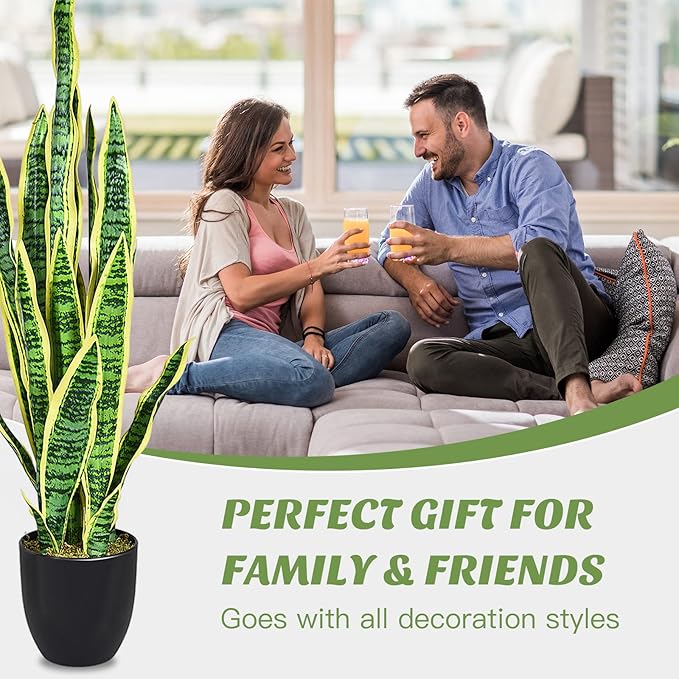 Goplus Fake Snake Plant, 36" Tall Artificial Potted Floor Plant, Large Faux Sansevieria Plant with 6'' Pot and 20pcs Leaves for Living Room House Modern Office Indoor Decor