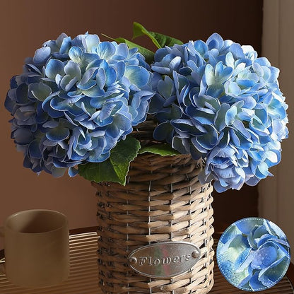 2Pcs Hydrangea Artificial Flowers, 22.44" Real Touch Latex Faux Hydrangea with Long Stems & Leaves for Home Office Decor or Wedding, Party, Centerpieces, Floral Arrangements (Blue)