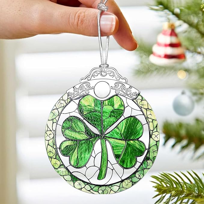 Shamrock Ornament – Christmas Decoration & Christmas Ornament; Stained Glass Holiday Decoration (Holiday Present, Bauble Present, Gift Idea, Gift Exchange) | Heirloom Keepsakes