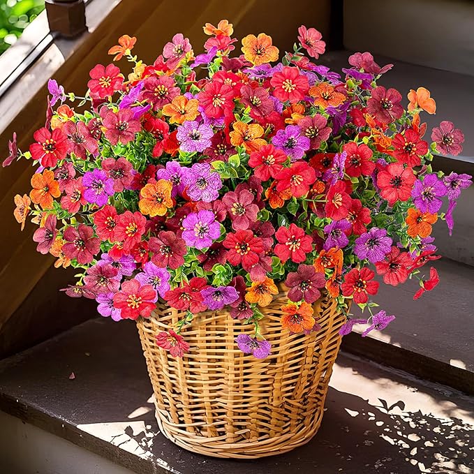 Artificial Fake Mums Flowers for Outdoor Fall Decor,12 Bundles Faux Flowers Plants Silk Daisy for Planter Pot Colorful UV Resistant Look Real for Front Door Porch Patio Outside Yard