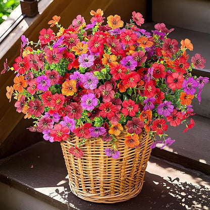 Artificial Fake Mums Flowers for Outdoor Fall Decor,12 Bundles Faux Flowers Plants Silk Daisy for Planter Pot Colorful UV Resistant Look Real for Front Door Porch Patio Outside Yard