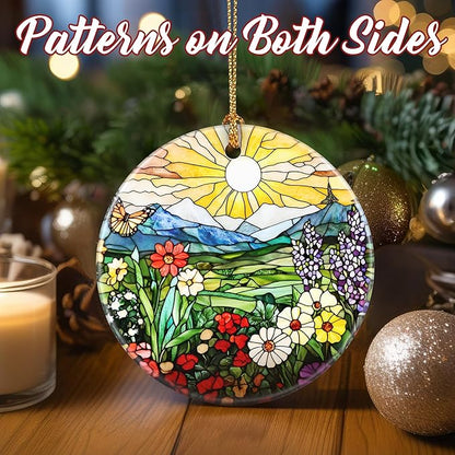 Christmas Ornaments, Dodosky 2.8in Ceramic Wildflower Ornament, Xmas Decor, Christmas Tree Ornaments, Xmas Decorations for Tree, Holiday Ornament, Flower Lovers Gifts, Gifts for Women, Mom, Grandma