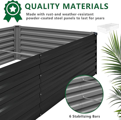 12x2x1.5FT Galvanized Raised Garden Bed,Vegetable Boxes-Rectangle Metal Flower Box,Large Planter Raised Beds Outdoor Garden for Planting,Fruit,Herb-Black