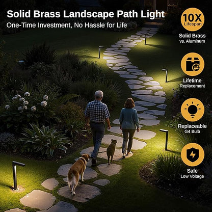 Gardenreet Brass Black Low Voltage Garden Lights, Outdoor Landscape Pathway Light, 12V LED AC/DC Bronze L Shape Path Lamp for Sideway House Walkway with 3W 270LM 4000K G4 Bulb 8 Pack