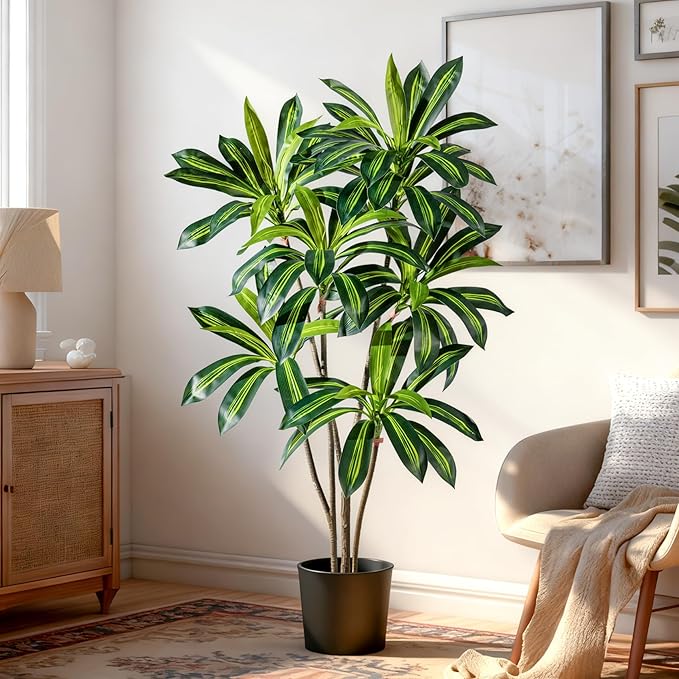 Artificial Trees Large Tall Fake Tree Fiddle Leaf fig Indoor Outdoor Realistic Big Faux Patio Plants Floor Dracaena Decorative for Home Living Room Office Bedroom Porch Outside Patio para decoracion