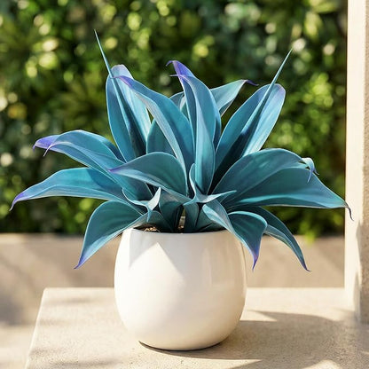 Artificial Agave Faux Agave 12.2In Fake Greenery Outdoor Artificial Plant Fake Plant for Indoor Home Decoration Plastic Plant Outdoor Decoration Front Porch Decor Simulation Plants(2Pack，Blue)