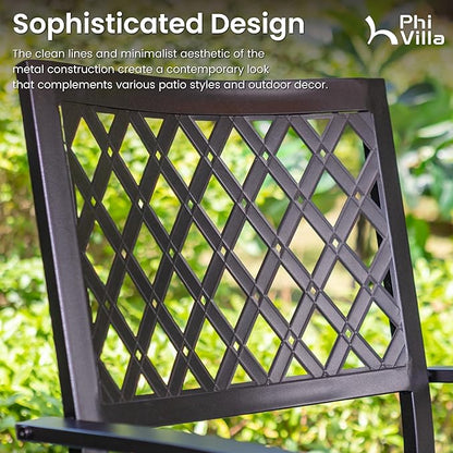 PHI VILLA 7 Pieces Outdoor Dining Set for 6, 84" Long Expandable Wrought Iron Table & Stackable Metal Chairs, Large Furniture Set for Patio, Deck, Yard, Porch - Black